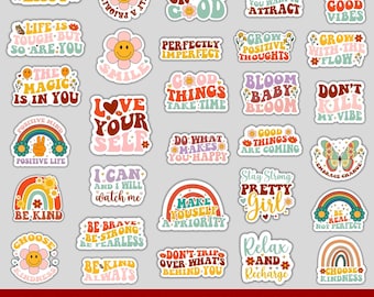 Boho Motivational Stickers: Positive Affirmations SVG PNG Bundle (Digital Download)