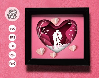 3D coeur SVG Shadow Box, Svg de boîte à lumière de la Saint-Valentin, Svg mariage, svg amour, pour cricut, pour la silhouette