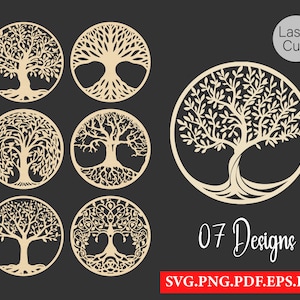 Tree Laser Cut Svg Files, Vector Files For Wood Laser Cutting, svg, pdf, eps, Png, Dxf, Tree of life Svg.