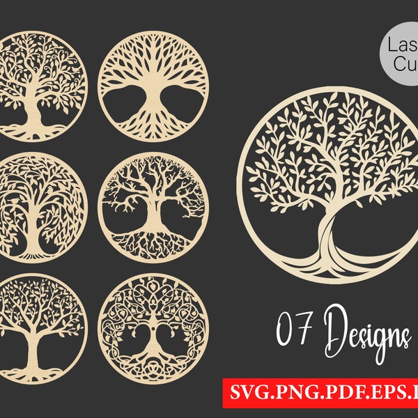 Tree Laser Cut Svg Files, Vector Files For Wood Laser Cutting, svg, pdf, eps, Png, Dxf, Tree of life Svg.