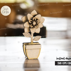 Flores en maceta de pie SVG, flores Svg, corte láser, ramo de flores para mamá, flores de madera Glowforge Cricut, regalo del Día de la Madre, regalo para ella
