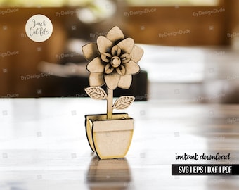 3D Flower Pot SVG: Laser Cut Wood Florals (Digital Download)