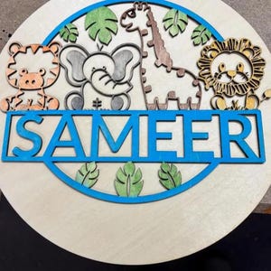 Placa personalizada com nome de animais fofos do Safari, SVG, placa com tema de animais, modelo cortado a laser, arquivo vetorial para download instantâneo, presente para crianças, presente personalizado