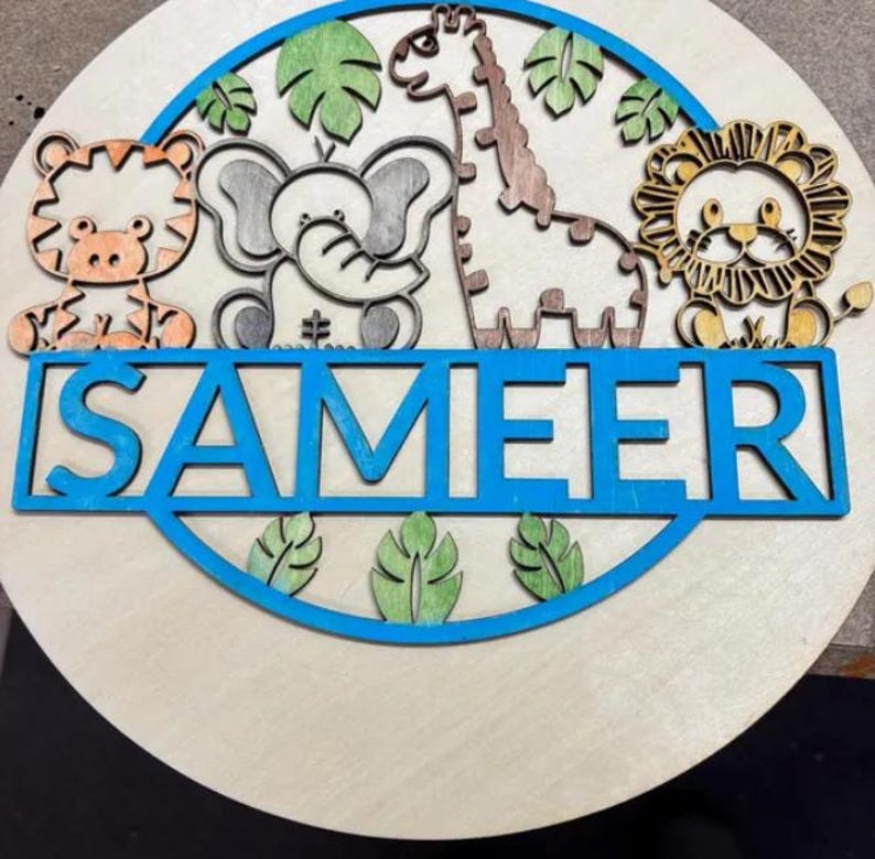 Personalized Safari Animals Name Sign: Kids Laser Cut Template, Kids ...