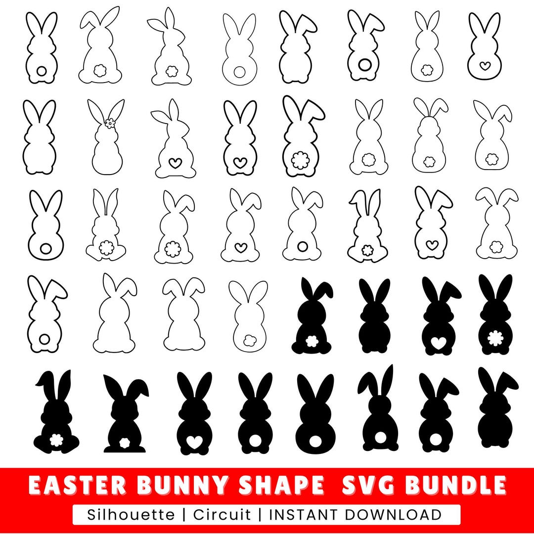Easter Bunny Shape SVG, Outline Bunny Svg, Rabbit DXF, Bunny Shape Svg ...