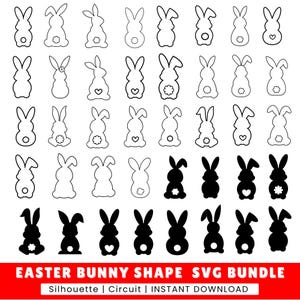 Lapin de Pâques forme SVG, Svg de lapin contour, lapin DXF, Silhouette de lapin Svg forme lapin, téléchargement numérique de lapin de Pâques pour Cricut, fichier de coupe, eps