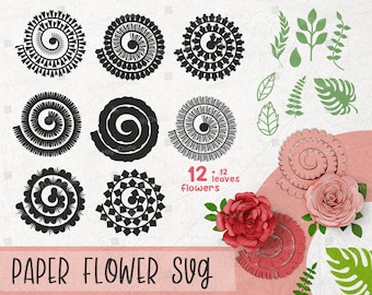 3D Rolled Paper Flower SVG Bundle, Paper Flower Template Cricut Flowers svg, Gift Decoration Flower cutting files, Kids Craft, Rolled Flower