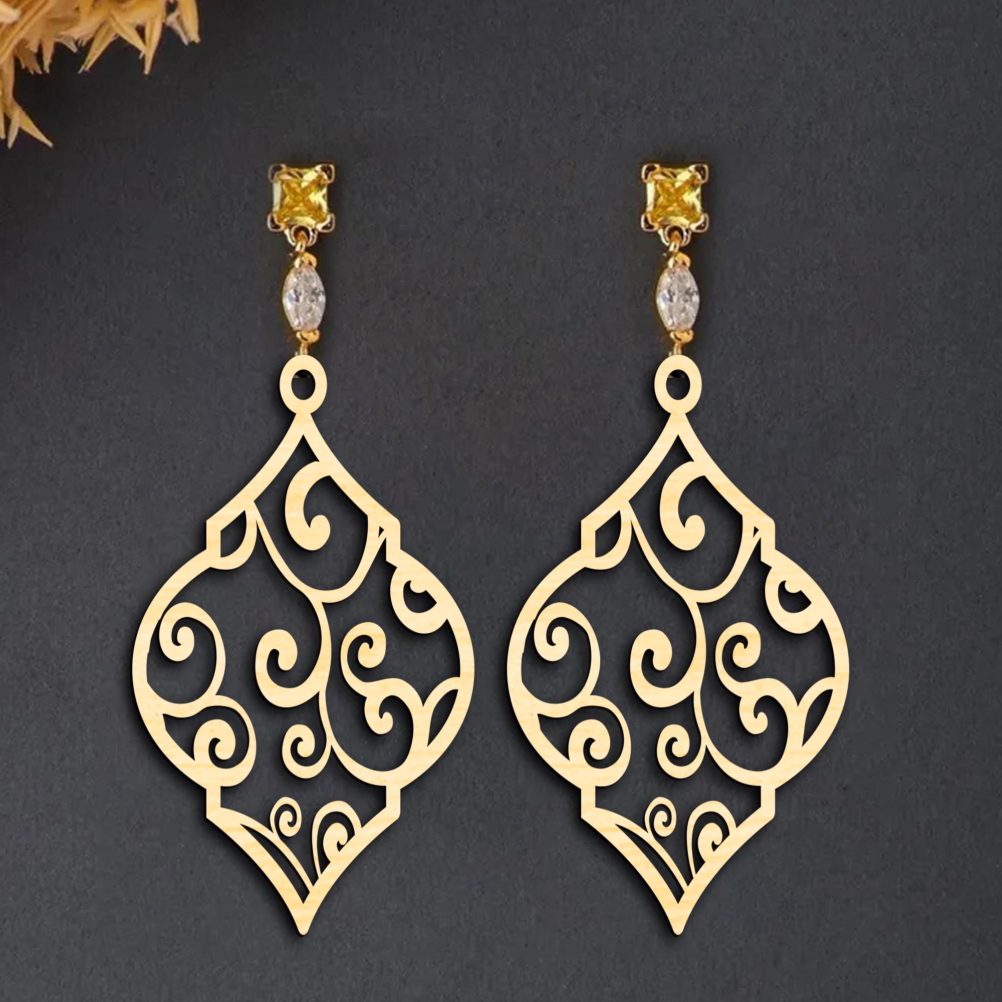 Elegant Wooden Earring Templates: Laser Cut Dangle Designs (SVG, DXF ...
