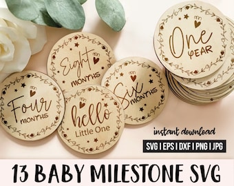 Baby Monthly Milestone svg Bundle , Baby Monthly Milestone Rounds SVG ,Glowforge Cricut & Silhouette, Hello World Svg, Baby Svg cut files