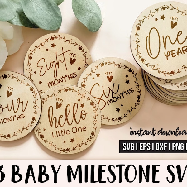 Baby Monatlicher Meilenstein svg Bundle, Baby Monatlicher Meilenstein Runden SVG, Glowforge Cricut & Silhouette, Hello World svg, Babysvp-Schnittdateien