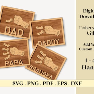 Decoración personalizada de manos de papá e hijo SVG, regalos del día del padre svg, pieza de papá svg, regalo para papá, archivos svg Glowforge, archivos cortados con láser