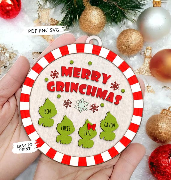 New Family Christmas Ornament Svg, Merry Grinchmas Ornament Svg, Christmas Decor SVG, Glowforge Files Svg, Christmas Svg, Laser Ready Files