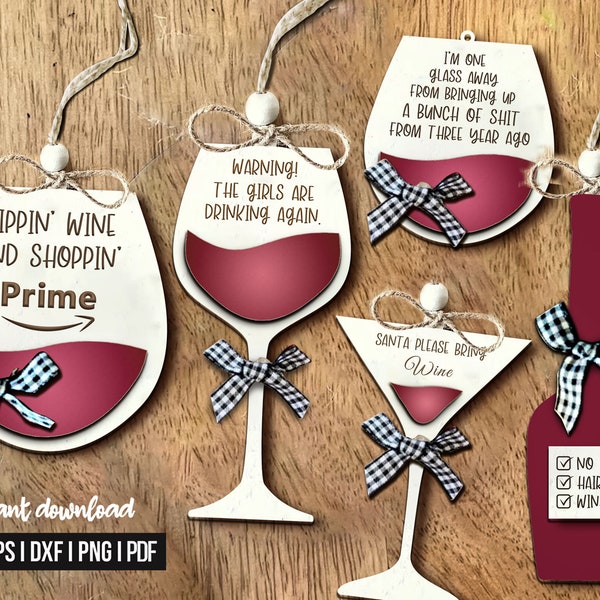 Wine Ornaments SVG, Wine Bundle SVG, Wine svg files, Wine Bundles svg, Wine Charms svg, Wine Car Charms svg, Christmas in July svg