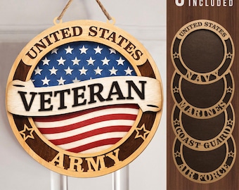 USA Veteran Sign SVG | Laser Cut Door Hanger Design, 14th Of July Decor LaserCut (Digital Download)