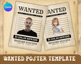 Editable Wanted Poster Template, Wild West Reward Sign, Birthday Printable, Party Props (Digital Download)