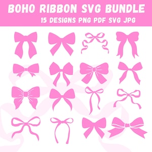 Pacchetto Svg Boho Ribbon, Svg Fiocco Coquette, Svg Papillon, Svg Nastro, Svg Fiocco Png, Svg Fiocco per Capelli, Clipart Fiocco Disegnato a Mano, File Di Taglio Png Fiocco Cricut
