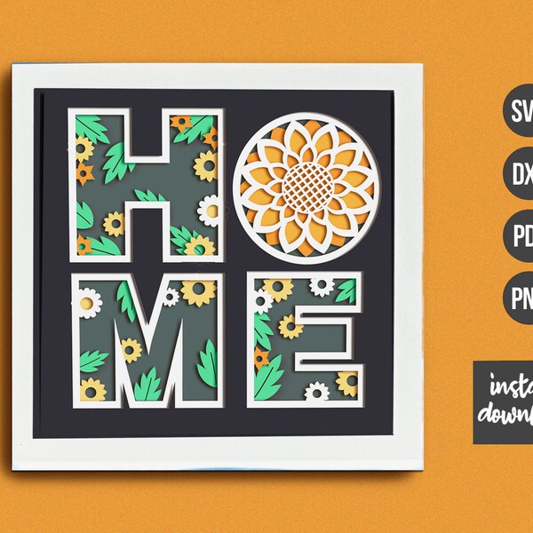 3D Sunflower SVG, 3D HOME SVG, Home Shadowbox svg, Sunflower Svg, 3D Svg, Flower Svg, for Cricut, for Silhouette