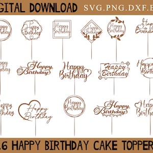 Happy Birthday cake topper svg, vector cake topper file,  laser cut file, cake topper file, happy birthday cake topper cut file, cake tooper