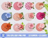 3D Rolled Flower SVG Bundle, Paper Flower Template, Cricut Flowers svg, Gift Decoration Flower cutting files, Kids Crafts, Rolled Flower PNG
