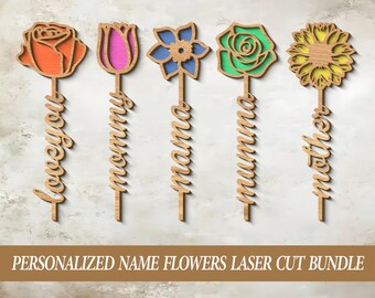 Personalized Standing Flower SVG Bundle, Mother Day Gift, Gift for Mom,  Rose Laser Cut File, Floral Decor (Digital Download)