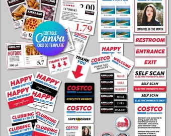 Costco Inspired Canva Template Bundle, Party Signs, Membership Cards (Digital Download)