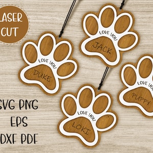Haustier Pfote Weihnachtsbaum Dekoration, digitale Datei SVG Laser, Glowforge Memory hängend Hund Katze Haustier Lightburn Ornament, digitaler Download