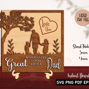 Hinter jedem guten Kind steckt ein großer Vater SVG, Papa und Kind stehen Dekor SVG, Geschenk für Papa, Glow Forge SVG, Geschenk für ihn
