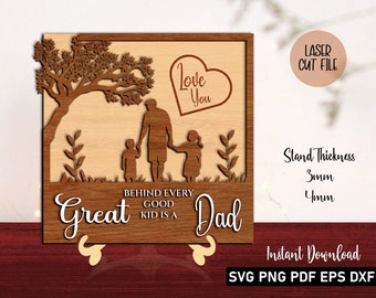 Detrás de cada buen niño hay un gran papá SVG, papá y niño stand decoración SVG, regalo para papá, regalo del día del padre svg, Glowforge svg, archivos cortados con láser