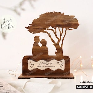 Silueta de pareja SVG, pareja romántica lista para cortar con láser, silueta de amante, pareja romántica, letrero redondo personalizado, archivo digital cortado con láser