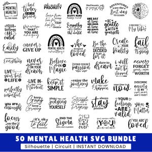 Mental Health SVG Bundle: Positive & Motivational Quotes (Digital Download)