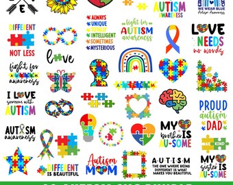 Autism Awareness SVG Bundle, Puzzle Piece Clipart Cut Files, Autism Support Designs for Cricut, Awareness Ribbon SVG