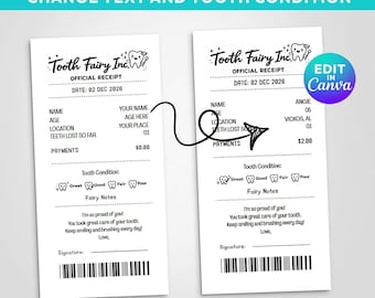 Editable Tooth Fairy Receipt Certificate (Digital Download)