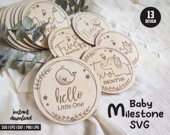 Baby Monthly Milestone svg Bundle , Baby Monthly Milestone Rounds SVG ,Glowforge Cricut & Silhouette, Hello World Svg, Baby Svg cut files