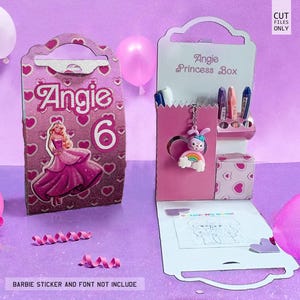 Bolsa de actividades para muñecas princesas Barbie, tutorial de siluetas, maleta para colorear, soporte para crayones, caja para colorear, archivo de corte Cricut, regalo para hija