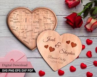 Heart Reasons Why I Love You SVG: Valentine's Laser Cut File (Digital Download)