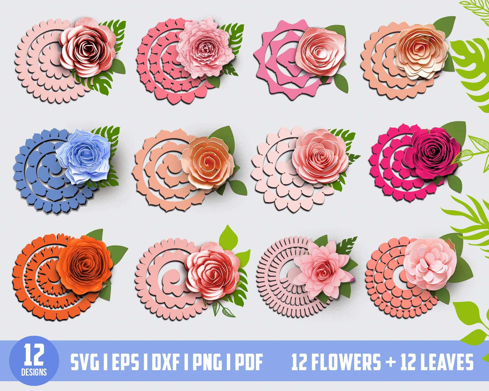 8 Panel Paper flower bouquet, Ramo Buchon SVG, Studio File