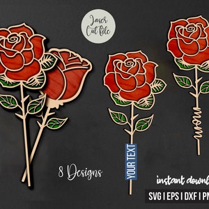 Two Layered Rose Laser Cut Svg Files, Vector Files For Wood Laser Cutting, Rose Flower Laser Cut Out Art Valentine Day Acrylic wood, 8Design