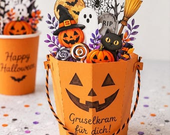Halloween Süßigkeitenbox Printable, Spooky Duplo Hüllen, Kürbis Geister Partydeko, Trick or Treat Box DIY, Halloween Download