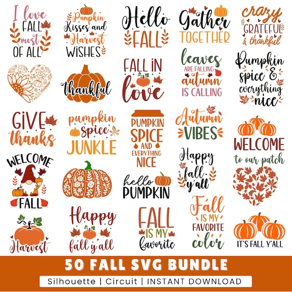 Fall SVG Bundle: Autumn & Thanksgiving Designs (Digital Download)