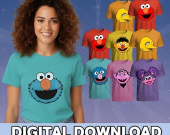 Sesame Street Monster Faces PNG Clipart Bundle, Elmo Cookie Monster Big Bird Abby Oscar Count Von Count Printable Party Designs