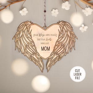 SVG Laser geschnittene Datei-Gedenkstätte Engel Herz hängende Verzierung Engelsflügel Anpassungsdatei Muttertag Erinnerung Geschenke GlowForge getestet