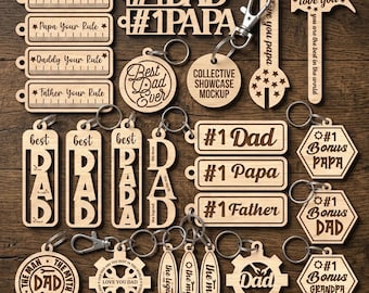 Fathers Day Key Ring Gift, Father's Day Keychain Cutting SVG Bundle, Dad Love Gift, Glowforge Ready Designs,
