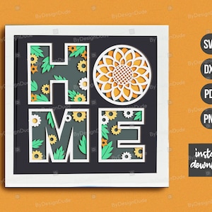 3D Girasol SVG, 3D HOME SVG, Home Shadowbox svg, Girasol Svg, 3D Svg, Flor Svg, para Cricut, para Silueta
