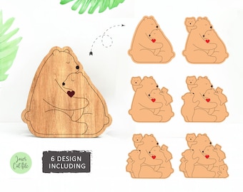 Berenfamilie SVG, vaderdag-SVG, cadeau voor papa Aangepaste houten puzzel lasergesneden bestanden (digitale download)