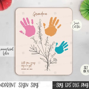 SVG vaderdag handafdrukteken, houten handafdrukboeket, houten kindercadeau voor papa opa, Glow forge lasersnijden, handafdruk kinderen ambachten
