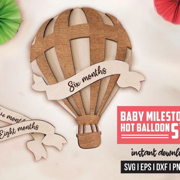 Hot Air Balloon Milestone SVG, Interchangeable Milestone SVG, Hot Air Balloon Photo SVG, Baby Milestones Plaque, Hot Air Balloon, Svg, Dxf.