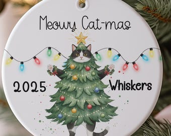Personalized Cat Christmas Ornament With Cat Name For Cat Lover Funny Cat Keepsake Meowy Catmas Ornament 2025 For Cat Mom Xmas Gift Idea