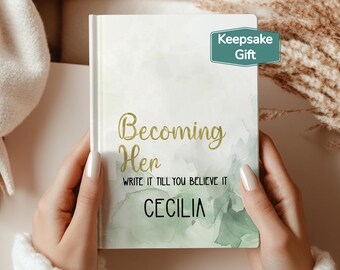 Diario personalizado de tapa dura con afirmaciones de nombre, cuaderno para despedida de soltera, regalo para mujer, diario con líneas de acuarela para libro de recuerdos.