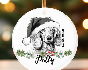 Personalized Dachshund Ornament, Custom Weiner Dog Ornament With Name, Dachshund Christmas Ornament, Gift For Dachshund Lover Long Haired