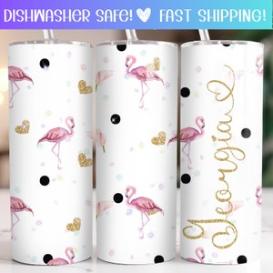 Personalized Flamingo Tumbler, Cute Glitter Flamingo Skinny Tumbler, Tumbler Birthday Gift for Flamingo Lover, Flamingo Tumbler With Name